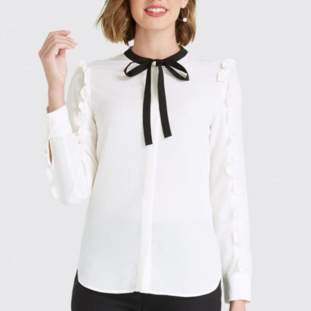 FINAL DISCOUNT: Draper James Ruffle Long Sleeve Tie-Neck Top NWT